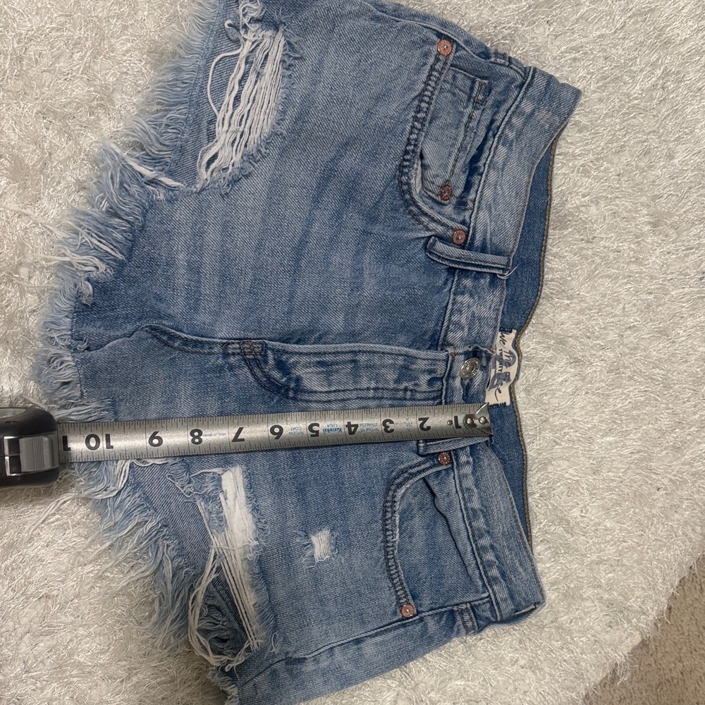 Free People Frayed Hem Jean Shorts - Blue